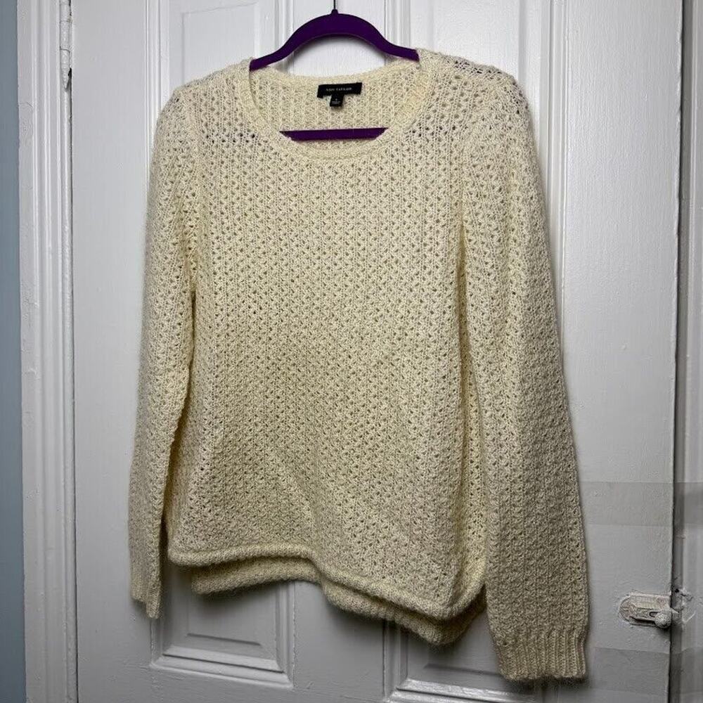 Ann Taylor Sweater Womens Large Beige Knit Mohair‎ Wool Blend Crewneck Preppy